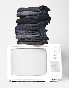 denim folded stack on TV