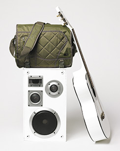 bag with guitar and speaker